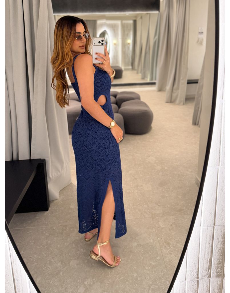 Vestido Tricot Rendado Marla Azul