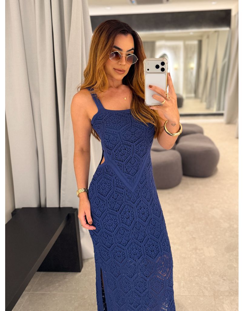 Vestido Tricot Rendado Marla Azul