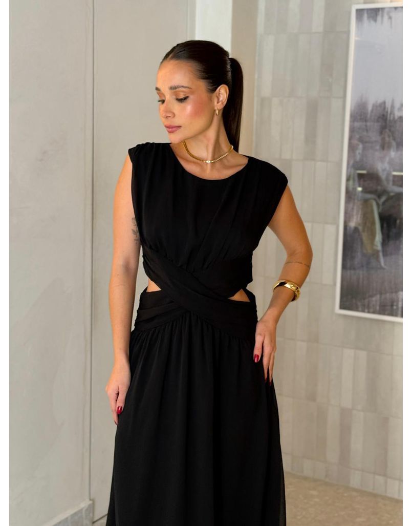Vestido Chiffon Atena Preto