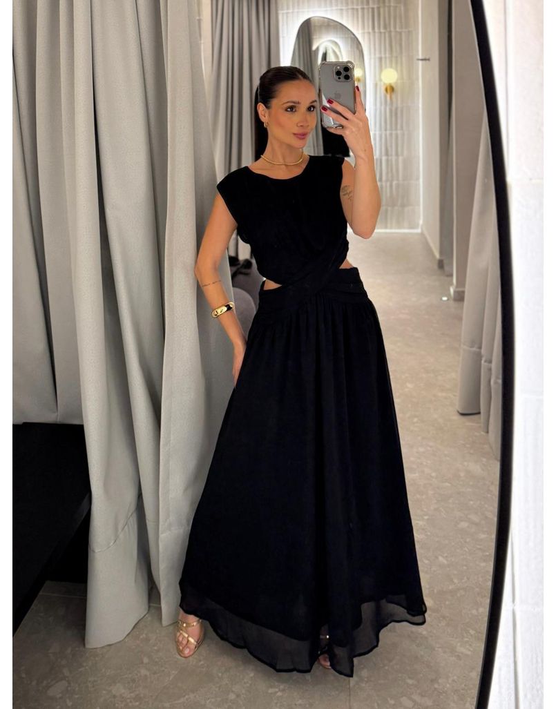 Vestido Chiffon Atena Preto