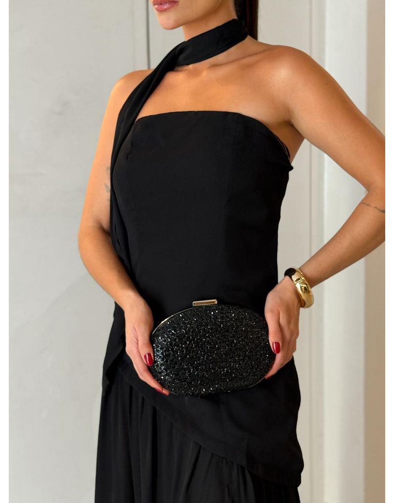 Clutch Oval Strass Preta