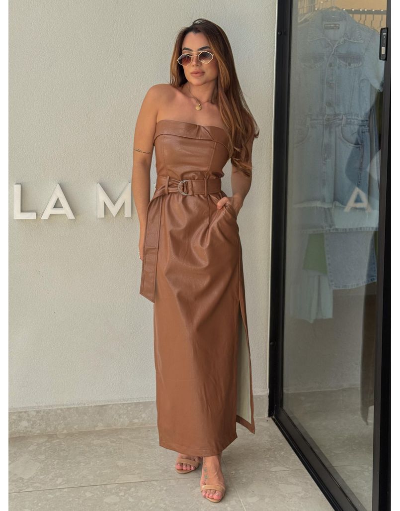 Vestido Couro Fake Lidi Marrom - Loja La Mina 