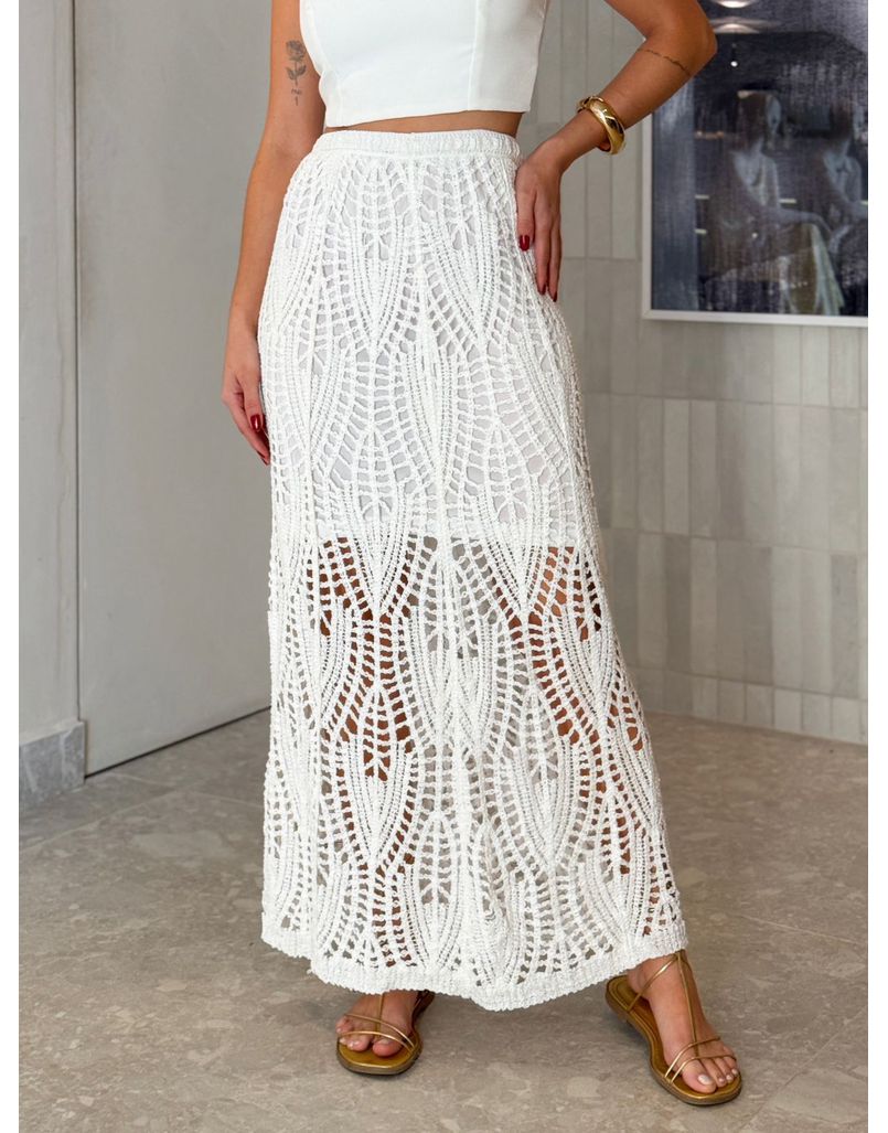 Saia Midi Crochê Branca