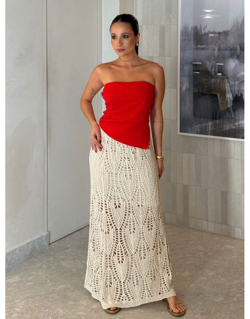 Saia Midi Crochê Areia