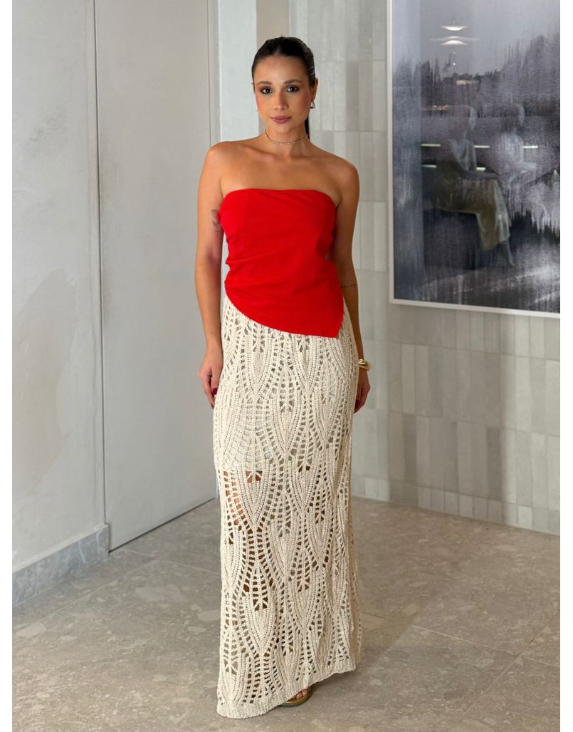 Saia Midi Crochê Areia