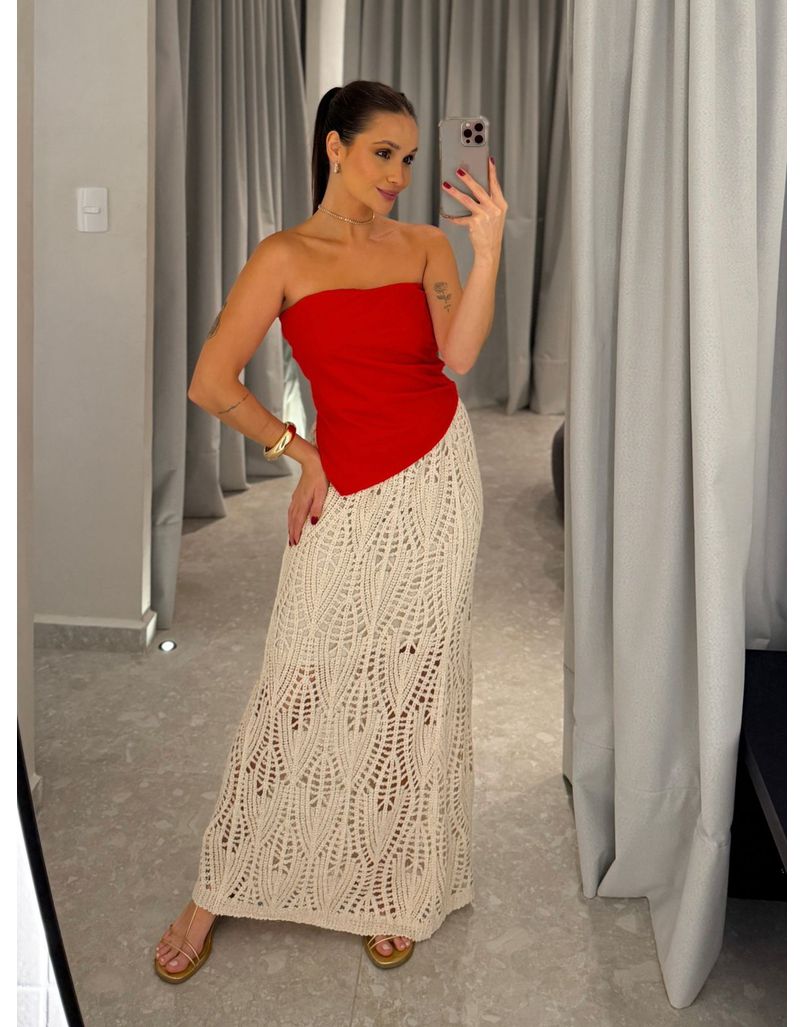 Saia Midi Crochê Areia