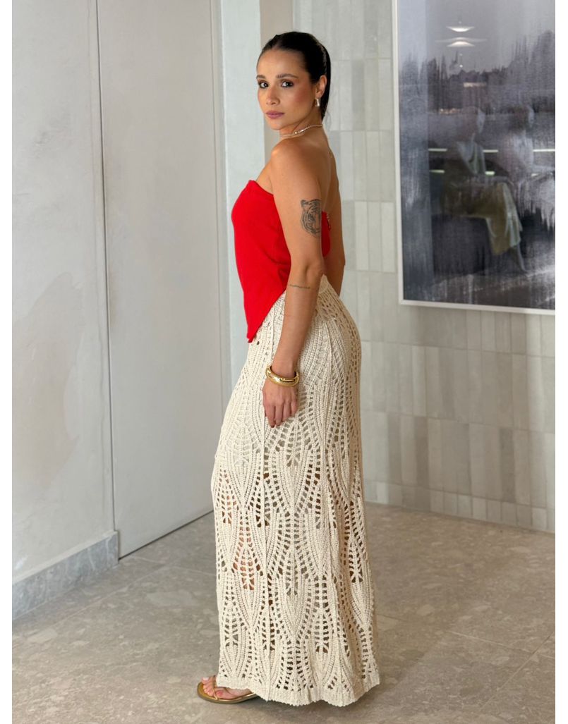 Saia Midi Crochê Areia