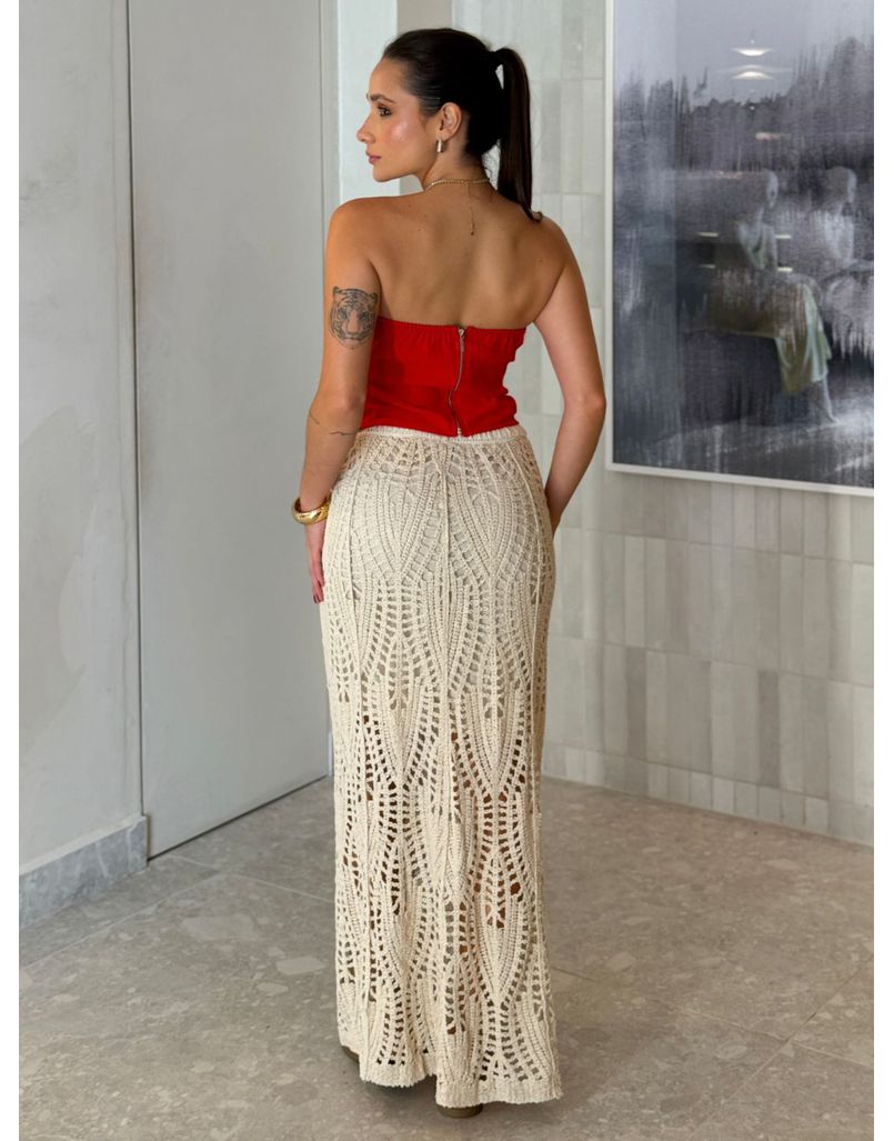 Saia Midi Crochê Areia
