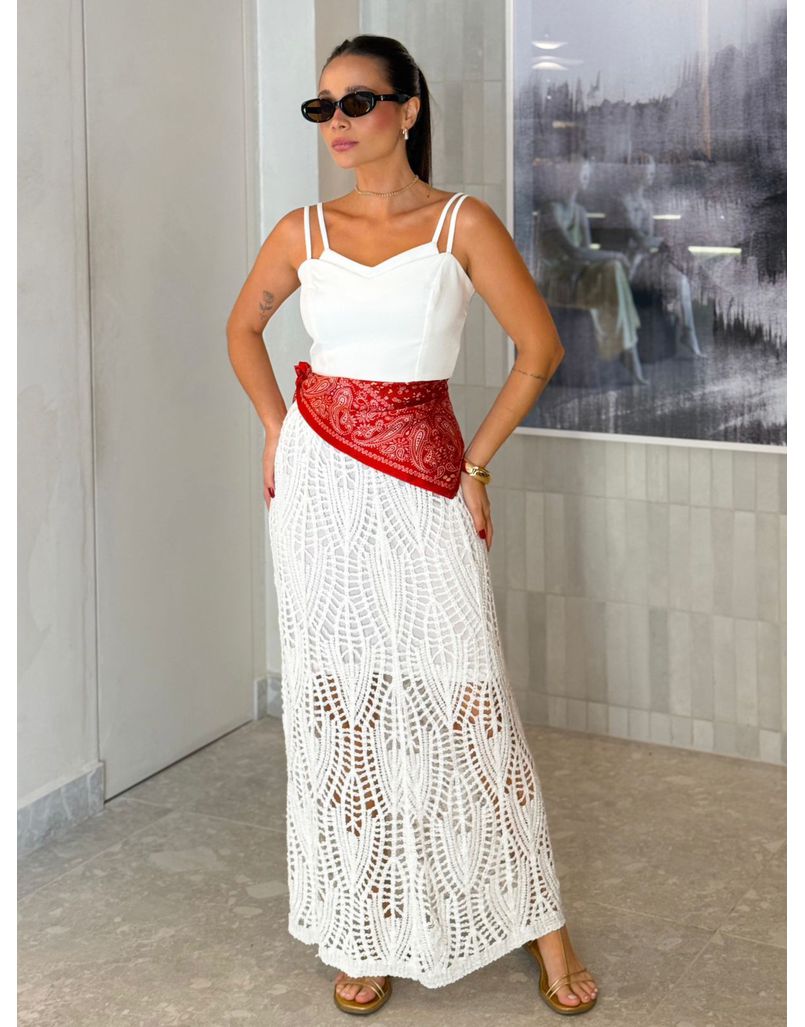 Saia Midi Crochê Branca