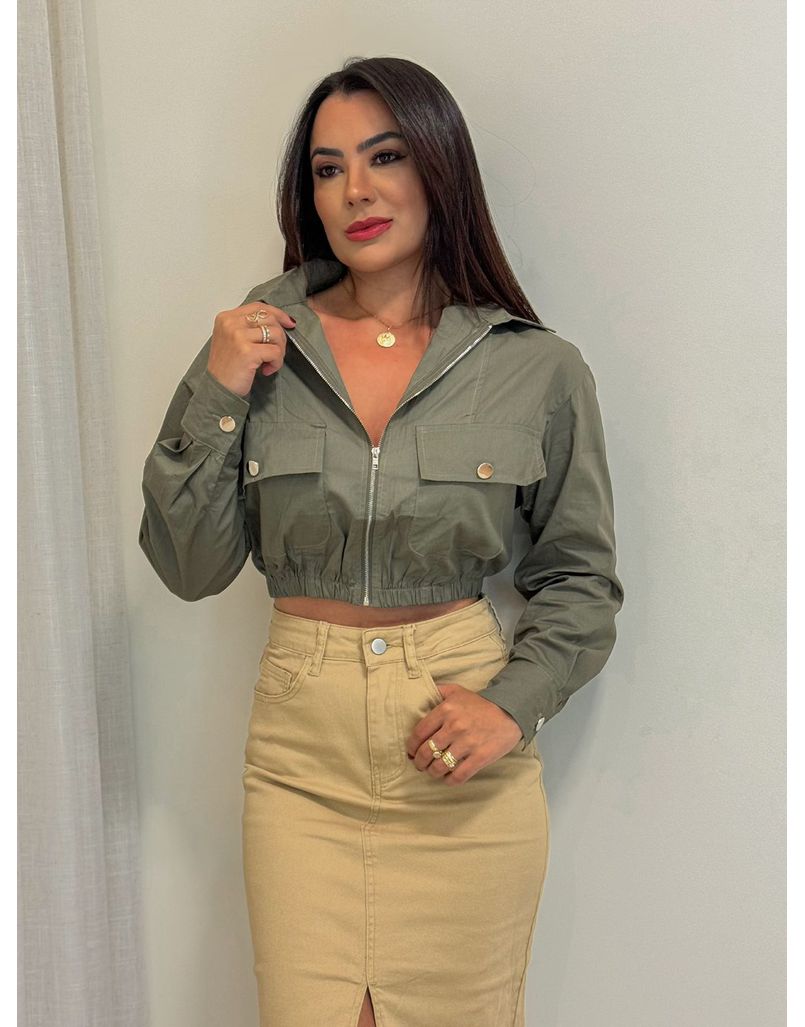 Cropped Casaco Sarjado Militar