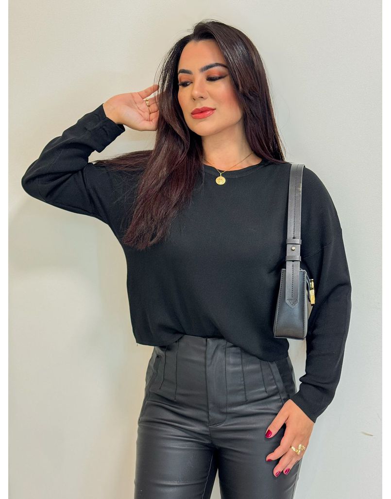 Blusa Manga Longa Lúcia Preto - Loja La Mina 