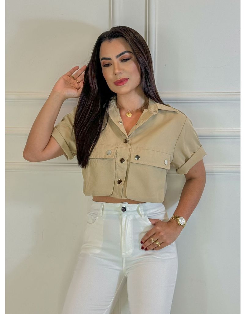 Cropped Camisa Cargo Caqui 