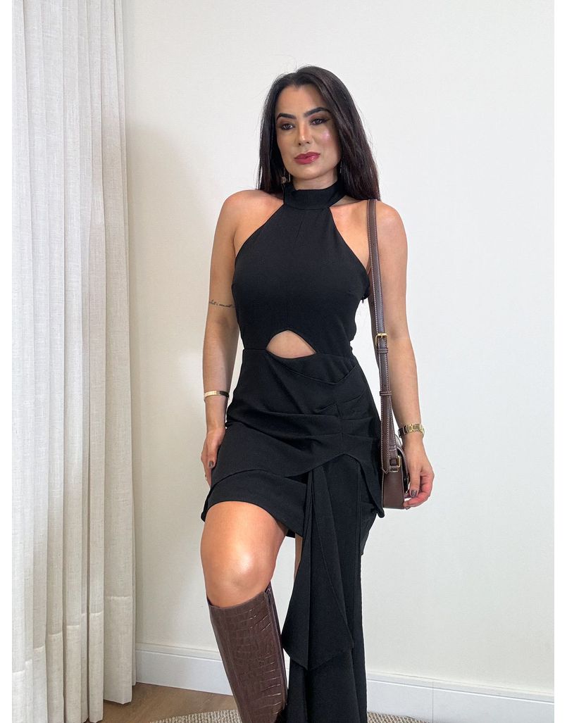 Vestido Gola Alta Preto