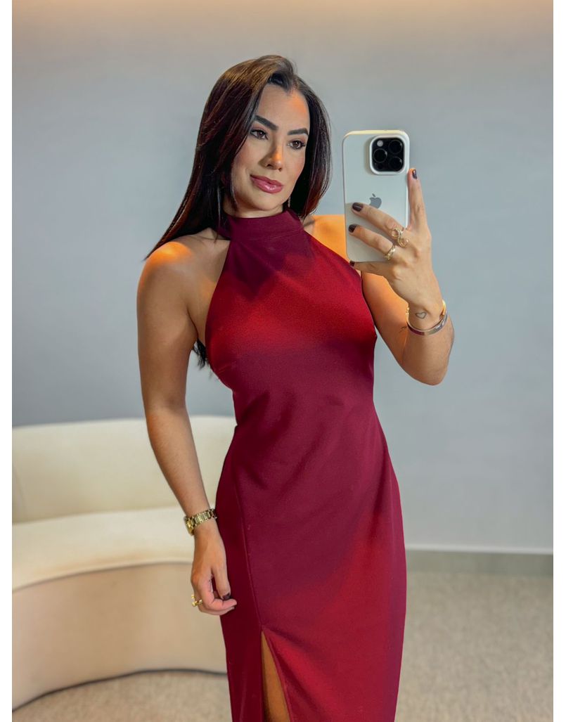 Vestido Midi Gola Alta Cherry 