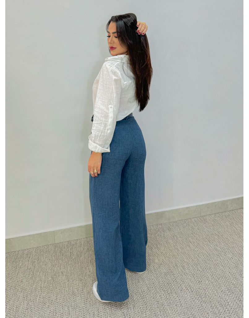 Calça Pantalona Linho Azul