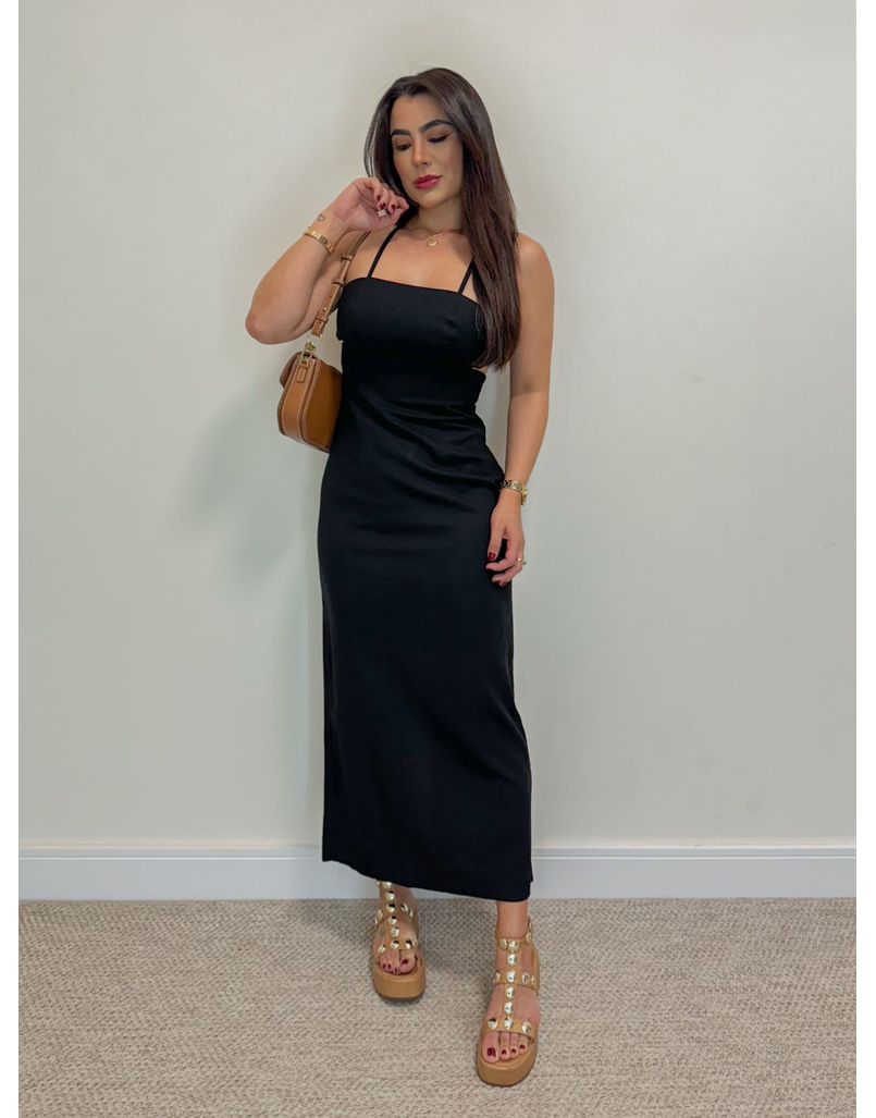 Vestido Midi Linho Lory Preto - Loja La Mina 