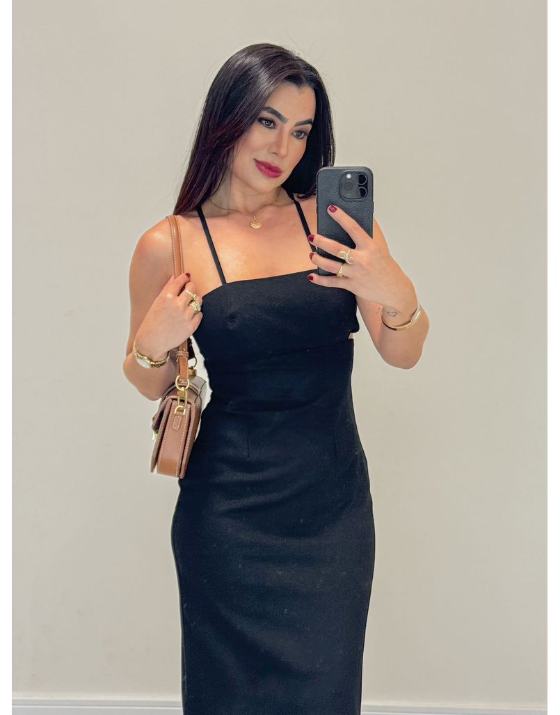 Vestido Midi Linho Lory Preto