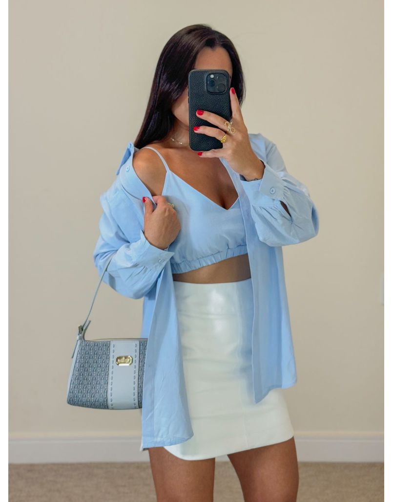 Conjunto Camisa Cropped Azul Bebê - Loja La Mina 