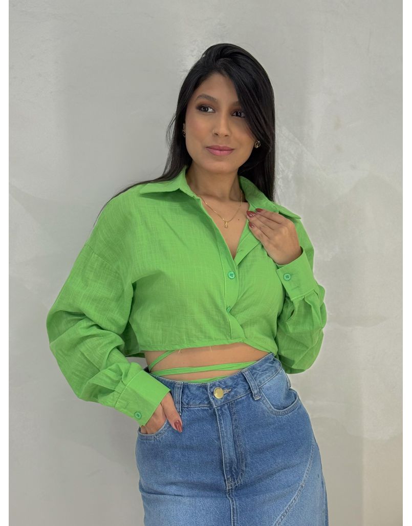 Camisa Linho Amarração Verde - Loja La Mina 