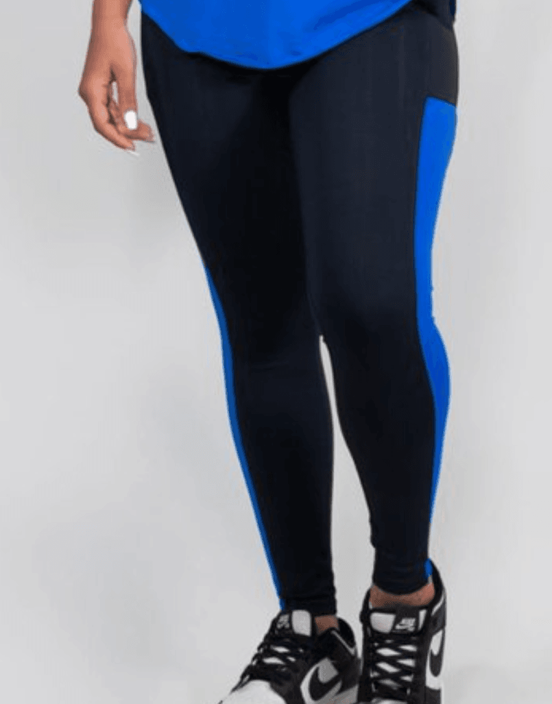 Calça Legging Cós Alto com Recortes Bolside - Preto com Azul Bic