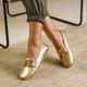 Mocassim Feminino Florença Em Couro Dourado Savelli 