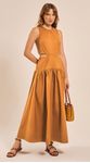 Vestido Longo com Botões Laterais Castanho 