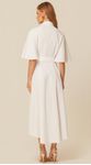 Vestido Midi Manga Curta em Linho Branco