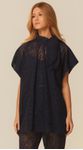Blusa Ampla com Gola Laço Azul Marinho
