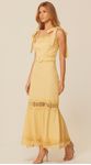 Vestido Midi Alça Larga em Linho Amarelo