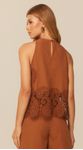 Blusa sem Mangas com Detalhe em Renda Marrom