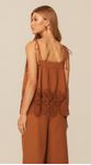 Blusa de Alça com Detalhe em Renda Marrom