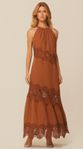 Vestido Longo com Detalhe em Renda Marrom