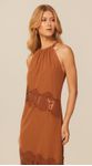 Vestido Longo com Detalhe em Renda Marrom