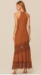 Vestido Longo com Detalhe em Renda Marrom