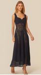 Vestido Midi Assimétrico com Renda Azul Marinho