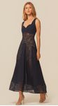 Vestido Midi Assimétrico com Renda Azul Marinho