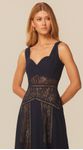 Vestido Midi Assimétrico com Renda Azul Marinho
