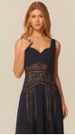 Vestido Midi Assimétrico com Renda Azul Marinho