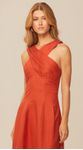 Vestido Midi sem Mangas em Linho Terracota
