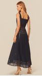 Vestido Midi Assimétrico com Renda Azul Marinho
