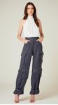 Calça Cargo Cintura Alta Azul Marinho