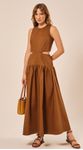 Vestido Longo com Botões Laterais Castanho Escuro