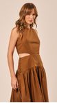 Vestido Longo com Botões Laterais Castanho Escuro