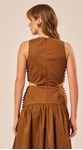 Vestido Longo com Botões Laterais Castanho Escuro