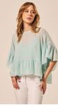 Blusa Manga 3/4 com Babado Verde Claro