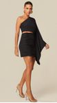 Vestido Curto Assimétrico em Malha Preto