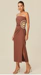 Vestido Midi com Recorte em Crochê Chocolate