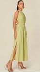 Vestido Midi com Renda em Linho Verde
