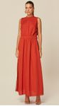 Vestido Midi com Renda em Linho Terracota 