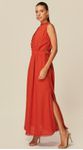 Vestido Midi com Renda em Linho Terracota 